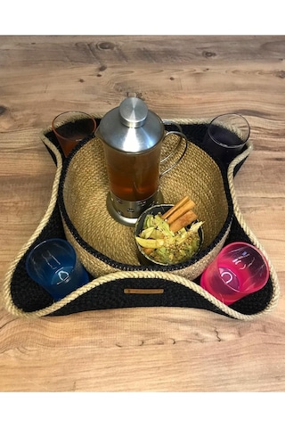 Hasır Sepet, Jüt Ip Sepet, Dekoratif Sunumluk, Hasır Sunumluk Tepsi, Hediyelik Sepet 001