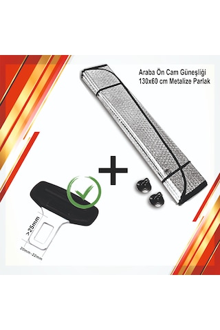 Cam Güneşliği Metalize 130x60 Cm +tüm Araçlara Uygun Kemer 1 Ad.