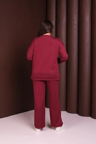 Önü Taş Baskılı Alt-üst Takım Bordo