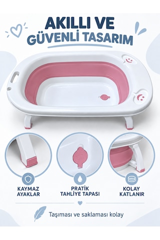Beylini Katlanabilir Bebek Küveti Soft Silikon Destekli Banyo Akordion Duş Oyun Alanı Pembe