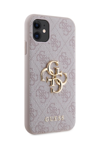Apple Uyumlu iPhone 11 Kılıf Guess Pu Deri Büyük Metal Logo Dizaynlı Kapak Pembe