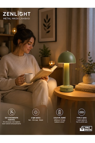 Zenlight Mantar Masa Lambası Adaçayı Yeşili