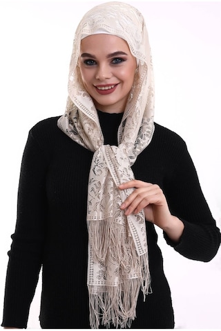 Narin Pamuk Tül Şal Koyu Krem-2 60x160