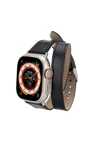 Alpıne Slim Double Tour Noir Black Hakiki Deri Apple Uyumlu Watch Kordonu - 44/45/46/49mm