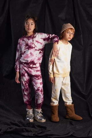 Luess Unisex Çocuk Batik Desenli 3 İplik Şardonsuz Eşofman Takımı-Sarı