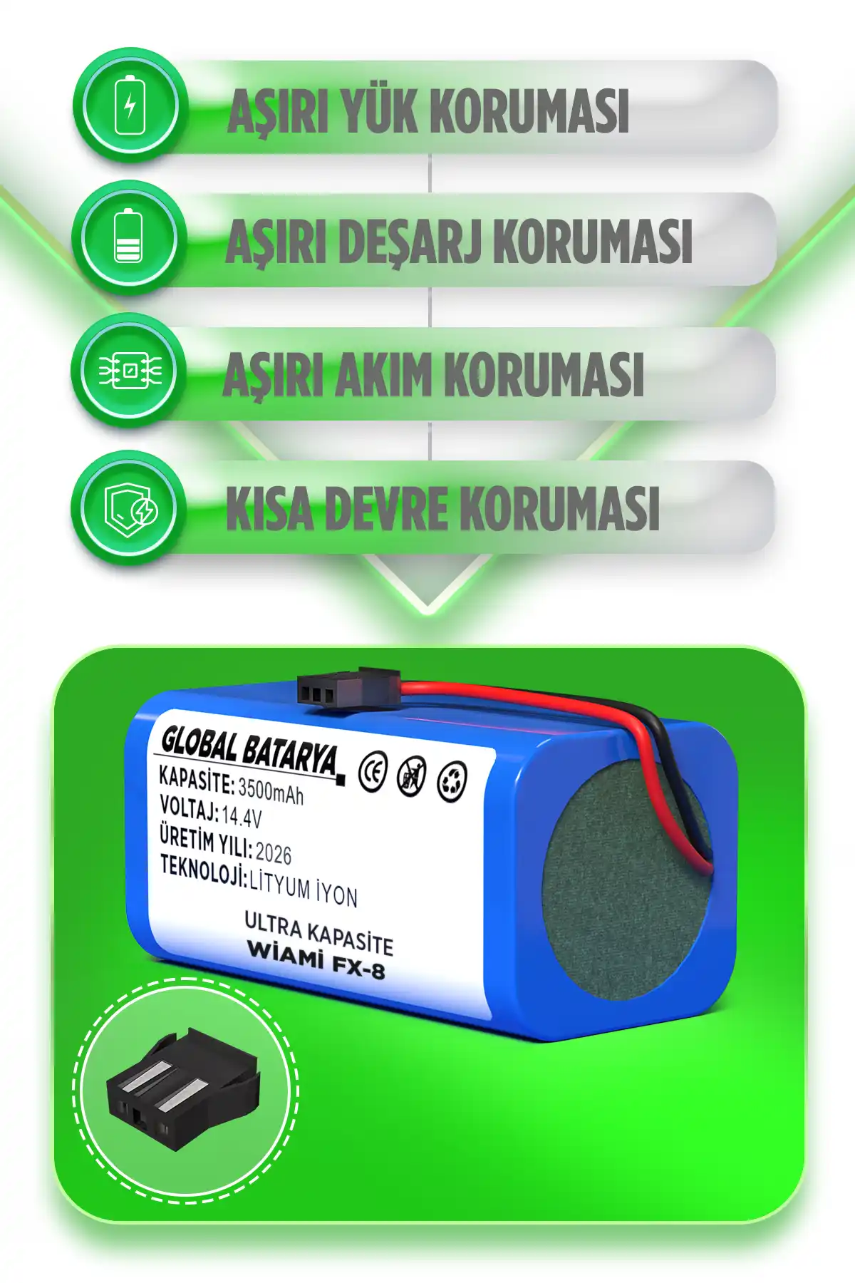 Wiami Fx-8 Uyumlu Robot Süpürge Bataryası 14.4v 3500mah Li-ion Pil Ultra Kapasite