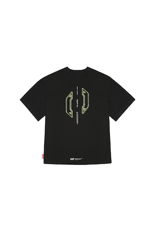 Skinarma Cypher Kısa Kollu Oversize Unisex Bisiklet Yaka Tişört Siyah Medium