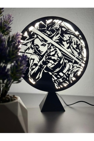 Valorant Neon Ajan Halka Led Işıklı Masa Gece Lambası Gamer Oyun Odası Dekor Hediye Adaptörlü Siyah