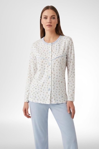 Mecit Pijama Mecit 6362 Mavi Boydan Düğmeli Büyük Beden Kadın Pijama Takımı