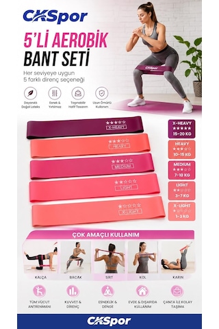 Ckspor 5'li Aerobik Direnç Bandı Seti Pilates Fitness Yoga Egzersiz Lastiği 5 Seviye Diğer