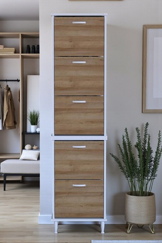 Eliusta Store Ayaklı Meşe Ayakkabılık 52 Cm Kapı Önü/giyim Odası/antre Uyumlu Ayakkabılık 52x205x26 Cm Meşe