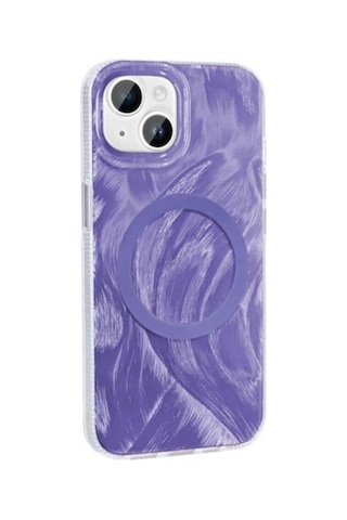 Apple Uyumlu iPhone 14 Kılıf M-safe Şarj Özellikli Fırça Boya Desenli Zore Palet Kapak Mor