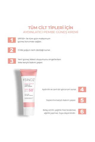 Sinoz Pink Touch Spf 50 Cilt Aydınlatıcı Ton Eşitleyici Pembe Yüz Tüm Ciltler İçin Güneş Kremi 50 ML