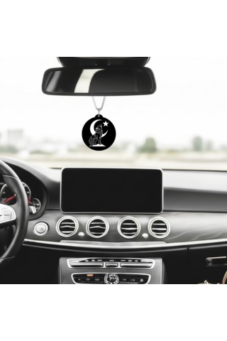 Bozkurt Ay Yıldız Ve Tengri Tamgası Çift Taraflı Dikiz Aynası Süsü - Premium Piano Black Pleksi Klipsli Zincirli Araç Aksesuarı