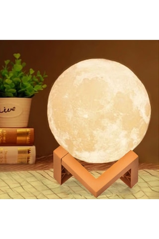 Dekoratif Dolunay Gece Lambası + Stand Hediyelik Loş & Sıcak Ay Işığı Beyaz