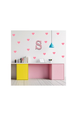5cm Ebadında Kalp Duvar Sticker Seti - 125 Adet Bebe Pembe