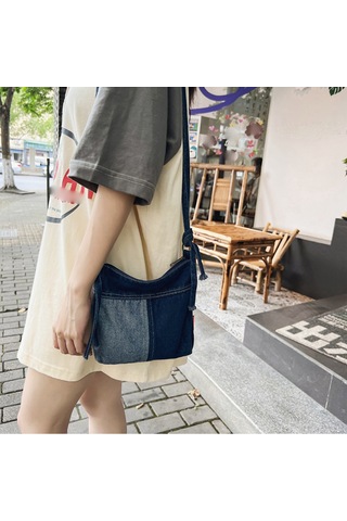 Dachuang Kadınlar İçin Kot Crossbody Çantaları, Gündelik Ve İş Kullanımı İçin Çatışan Renkle Büyük Kapasiteli Kare Çapraz Gövde Çantası Çok Renkli