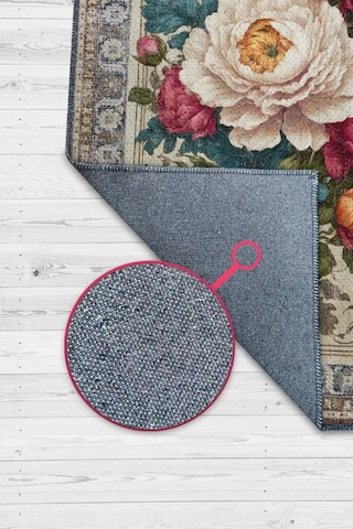 Homshtag Art Deco Şakayık Çiçeği Vintage Halı Görünümlü Dijital Baskı Renkli Halı Rustik Çiçek Halı Çok Renkli