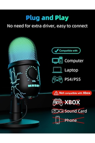Oyun Mikrofonu, Pc, Mac, Ps4/5 İçin Usb Bilgisayar Mikrofonu, Stüdyo Kaydı İçin Kondenser Podcast Mikrofon, Youtube,