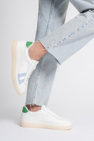 Mubiano Kadın Hakiki Deri Beyaz Mavi Yeşil Spor Ayakkabı Sneakers Casper Beyaz