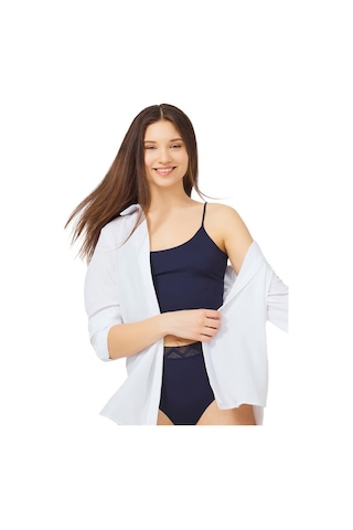 Cottonhill Lacivert Ayarlanabilir İnce Askılı Lazer Kesim Kadın Crop Büstiyer Lacivert