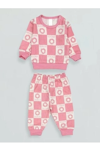Kız Bebek Desenli Pamuklu Pijama Takım-15340 Pembe