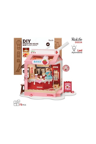 Rolife Ds034 Çilekli Süt Dükkanı Strawberry Milk Box Dıy Minyatür Maket Model Seti Mini Dollhouse 3d Model Kit Detaylı Dekoratif Hobi Seti 3d Puzzle Tiny House