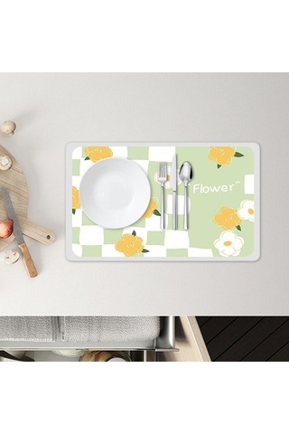 Bosphorusboutique02 Suntek Bulaşık Kurutmalık Mat Dekoratif Yeşil Çiçekler Yeşil Diğer