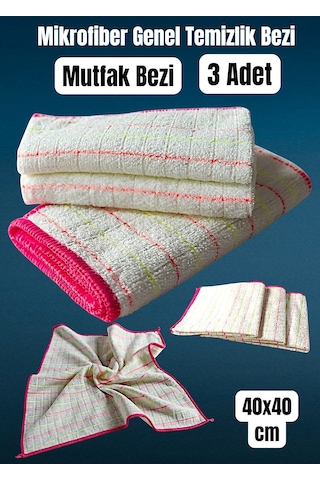 Technow Mikrofiber Mutfak Ve Genel Temizlik Bezi 40 40 Cm Leke Tutmaz Koku Yapmaz 3 Adet Beyaz - Pembe