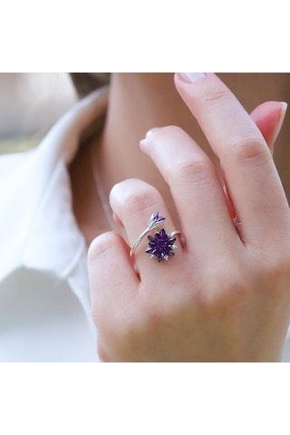 Ametist Taşlı Lotus Çiçekli Gümüş Set Gümüş