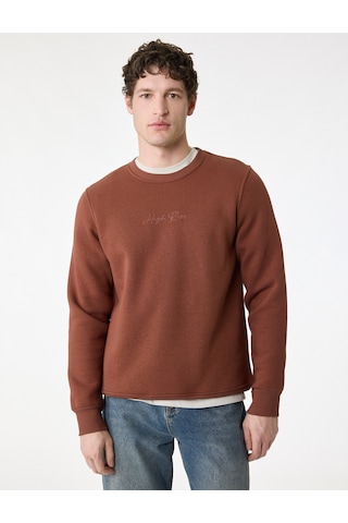 Koton Regular Fit Uzun Kollu Şardonlu Bisiklet Yaka Basic Baskılı Sweatshirt Kiremit 6sam70046mk Kiremit