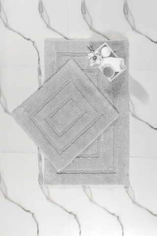 Elart Solid Banyo Halısı Paspas Takımı Pamuklu 2 Adet 60x100 Cm Gri Gri