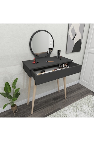Arnetti Siena Makyaj Masası Aynalı Ahşap Ayaklı Antrasit