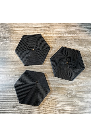 3d Baskı Super Fidget Coaster Seti - Altıgen Desenli Bardak Altlığı Ve Tutucu-siyah