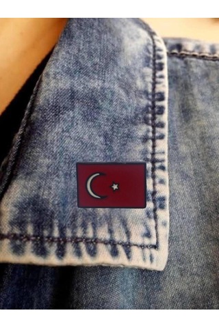 Herşey Nota Türk Bayrağı Yaka İğnesi Rozet Kırmızı - Beyaz