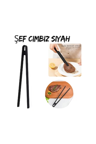 Siyah Silikon Pratik Cımbız Maşa Pişirme Cımbızı Çelik Maşa 30cm Profesyonel Şef Cımbızı Silikon
