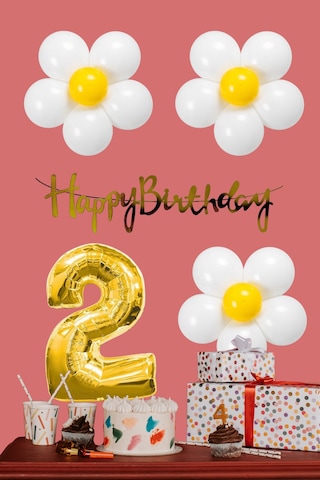 2 Yaş Papatya Temalı Beyaz Sarı Papatya Balon Gold Rakam Gold Banner Doğum Günü Seti Çok Renkli