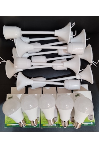 Muhafazalı Porselen Asma Duy Takımı 10w Led Ampül 10'lu Set Paket