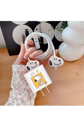 İphone 18w/20w İle Uyumlu Snoopy Şarj Kılıfı, Şarj Kablosu Örme Aparatı, Toparlayıcı, Kablo Koruyucu
