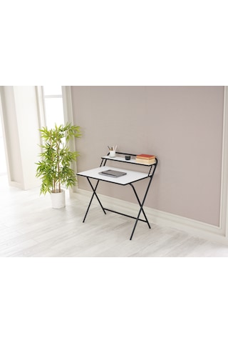 Arpelia Çalışma Masası Tam Katlanır 85x55x73 Cm Beyaz Siyah  -  Beyaz