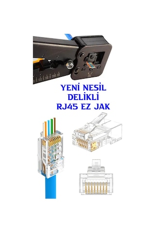 100 Adet Rj45 Cat6 Ftp Ez Konnektör - Yeni Nesil Delikli Konnektö