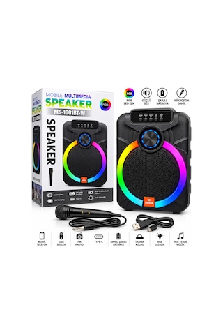 10" Karaoke Bluetooth Hoparlör Mikrofonlu, Şarjlı, Rgb