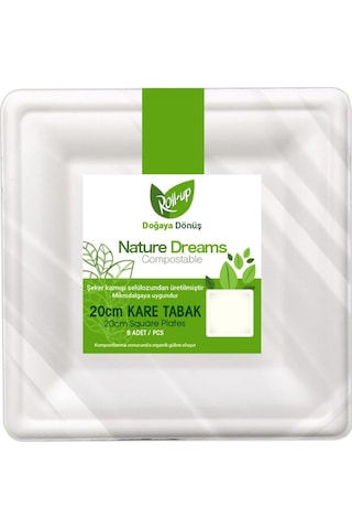 Roll-up Nature Ekolojik Karton Kağıt Parti Tek Kullanımlık Kare Tabak - 20 Cm. - 6 Adetlik 3 Paket