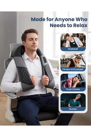 Comfıer Isıtmalı Kablosuz Boyun Masaj Aleti, Boyun Ve Omuzlar İçin Shiatsu Masajı, 3 Yoğunluk Seviyesine Sahip 3d Masaj Yastığı, Şarj Edilebilir, Kadınlar Ve Erkekler İçin Hediye, Siyah