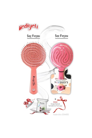 Saç Fırçası Yuvarlak Pembe Ve Üç Boyutlu Oval Saç Fırçası Pembe Rosıe Hediyeli 0