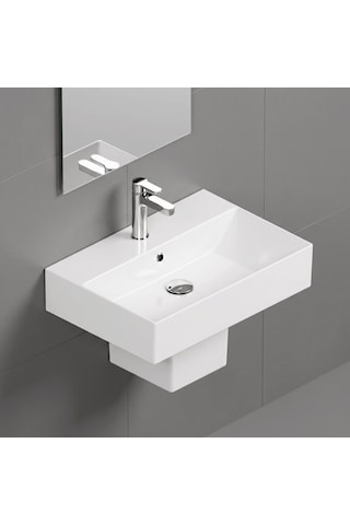 Isvea Sistema Z Kare Lavabo 60 X 42 Cm + Yarım Ayak Seti Batarya Delikli Beyaz Isv.36.08.03.02