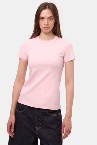 Itsbasic Kadın Light Pembe S6-98 Bisiklet Yaka %100 Organik Pamuk Esnek Kumaş T-shirt
