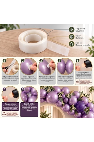 Bakgelal Şeffaf Balon Yapıştırma Bandı 7 Li Set - Doğum Günü Ve Parti Süsleme Çift Taraflı Yapıştırıcı - 9005475731245 0 - 99