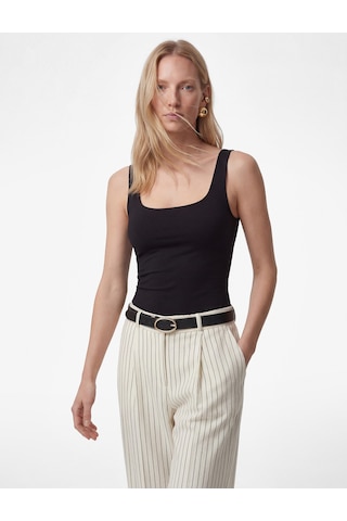 Koton Kare Yaka Slim Fit Kalın Askılı Crop Üst Siyah 6sak10228ek