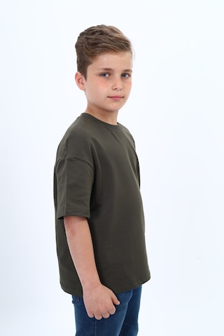 Toontoy Kids Toontoy Erkek Çocuk Pamuklu Bisiklet Yaka Kısa Kollu Düşük Omuz Baskılı Basic Tişört 22978 Haki